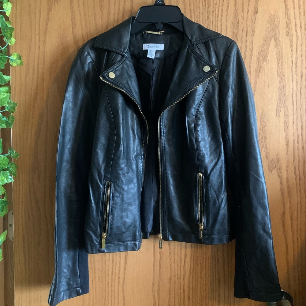 Black Faux Leather Calvin Klein Jacket